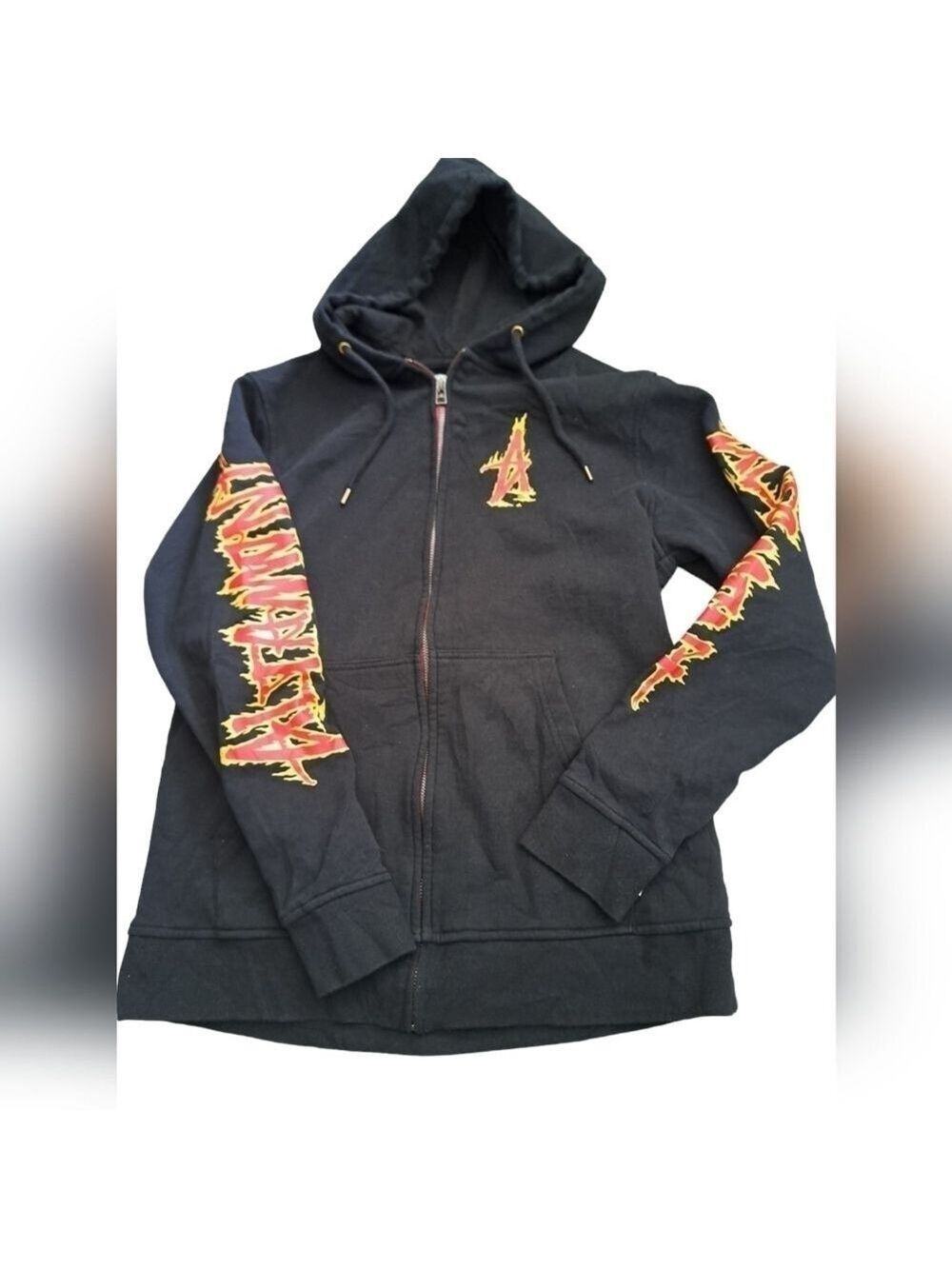 ALTAMONT MEN'S HOODED SWEATER black academia zip front sweater SPELLOUT flame M